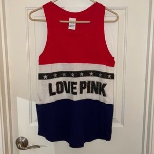 PINK Victoria’s Secret Sequined Red White & Blue Tank Top size XS